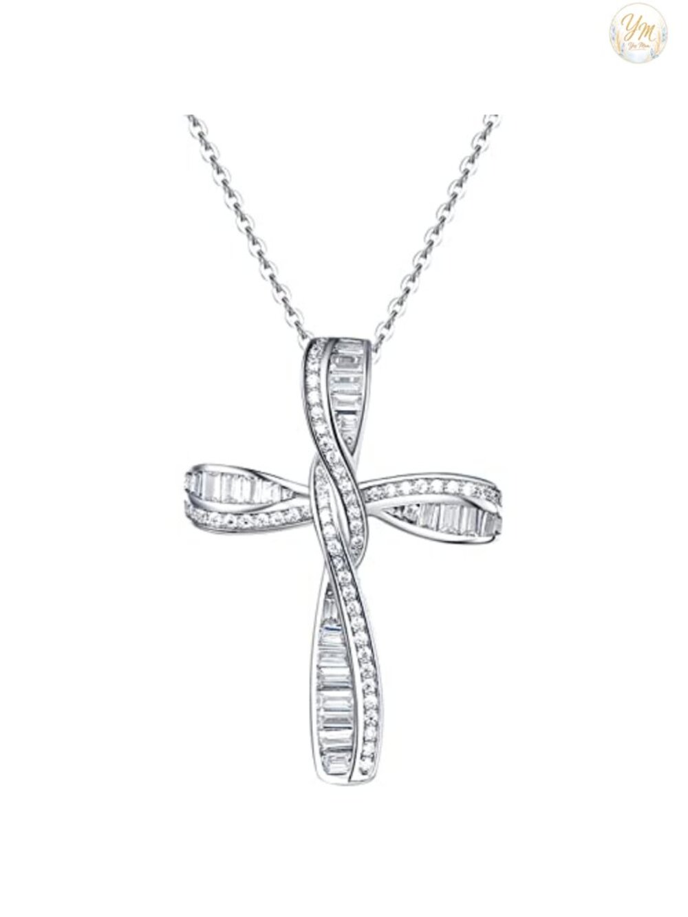 FANCIME 925 Sterling Silver Cubic Zirconia Cross Necklace